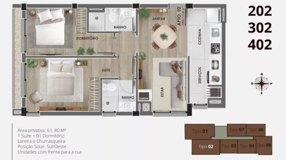 Apartamento à venda com 2 quartos, 61m² - Foto 1