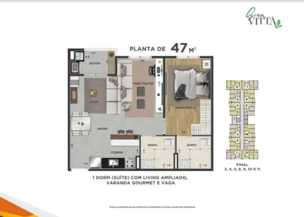 Apartamento, 2 quartos, 47 m² - Foto 2