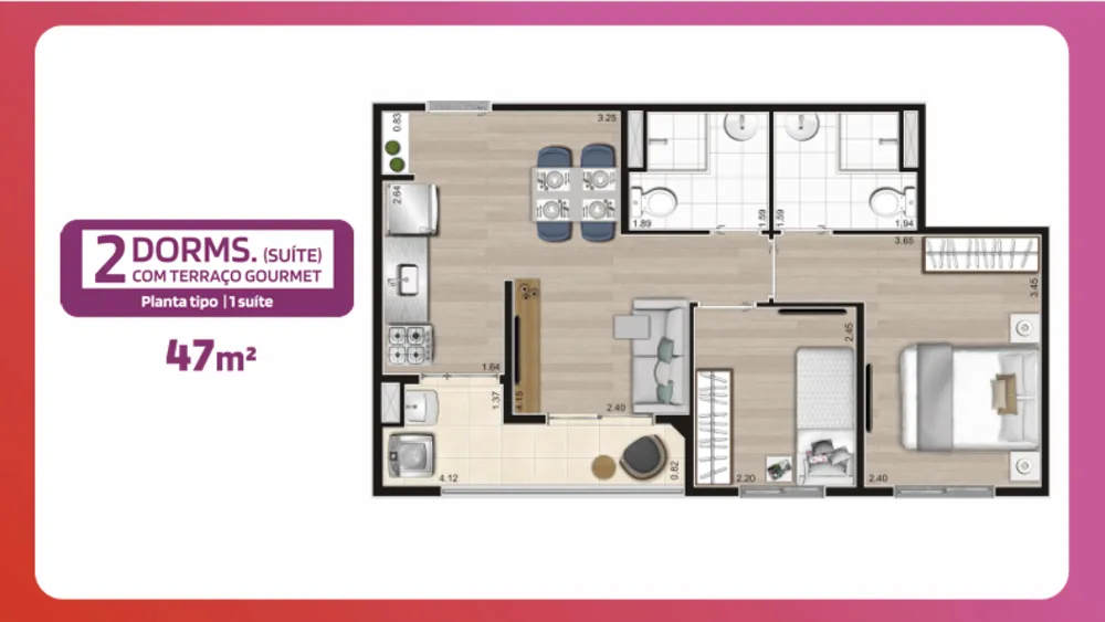 Apartamento, 2 quartos, 47 m² - Foto 2