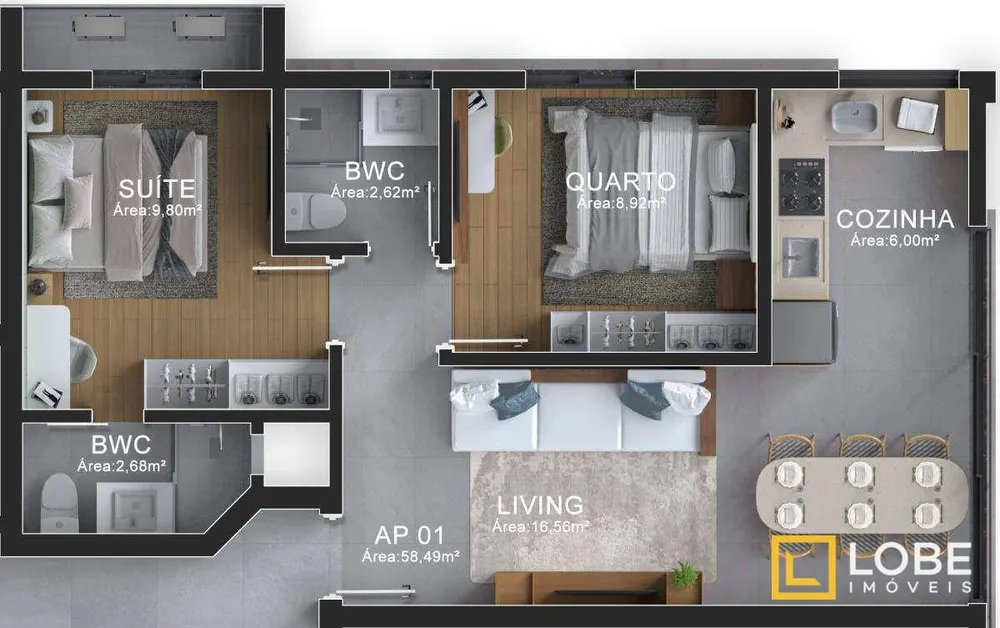 Apartamento, 2 quartos, 58 m² - Foto 2