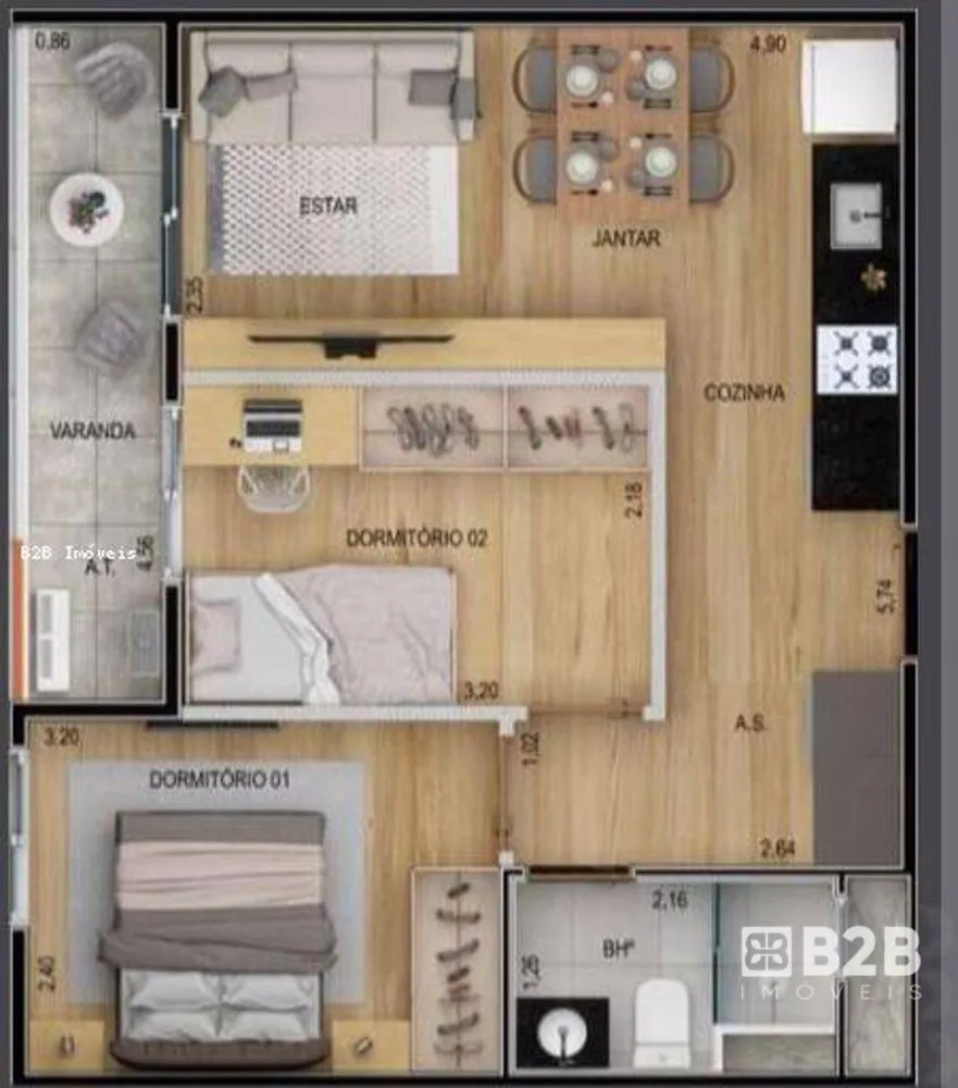 Apartamento, 2 quartos, 45 m² - Foto 3