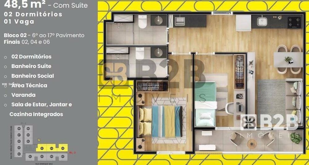 Apartamento à venda com 2 quartos, 48m² - Foto 2