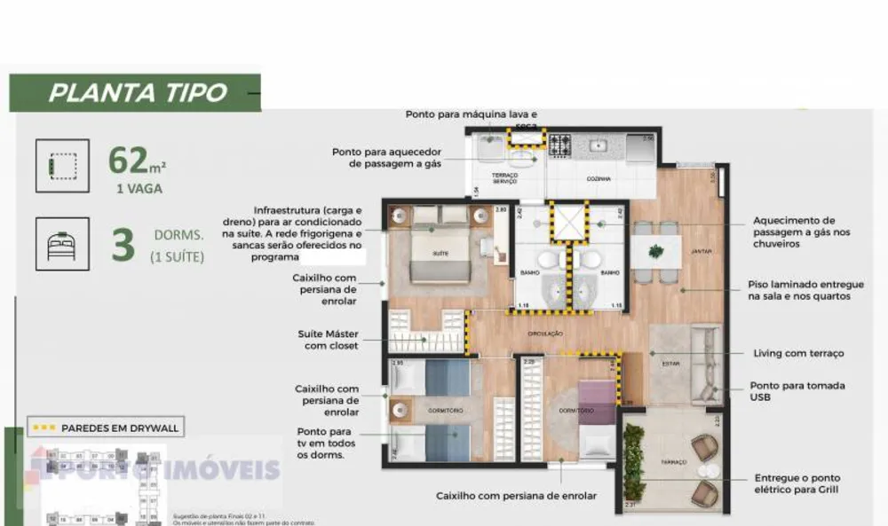 Apartamento, 3 quartos, 62 m² - Foto 2