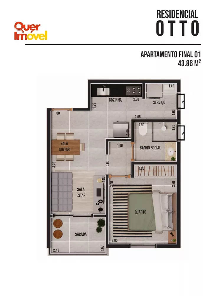 Apartamento à venda com 1 quarto, 43m² - Foto 1