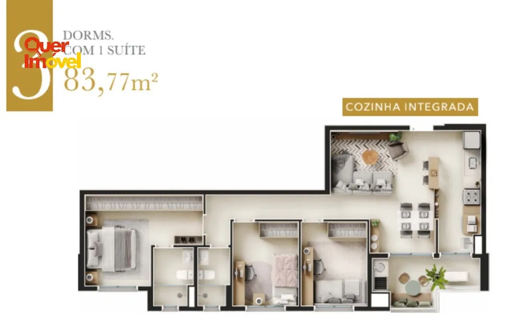 Apartamento, 3 quartos, 83 m² - Foto 1