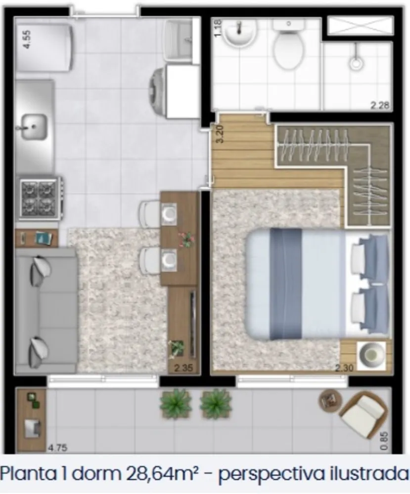 Apartamento, 1 quarto, 28 m² - Foto 3