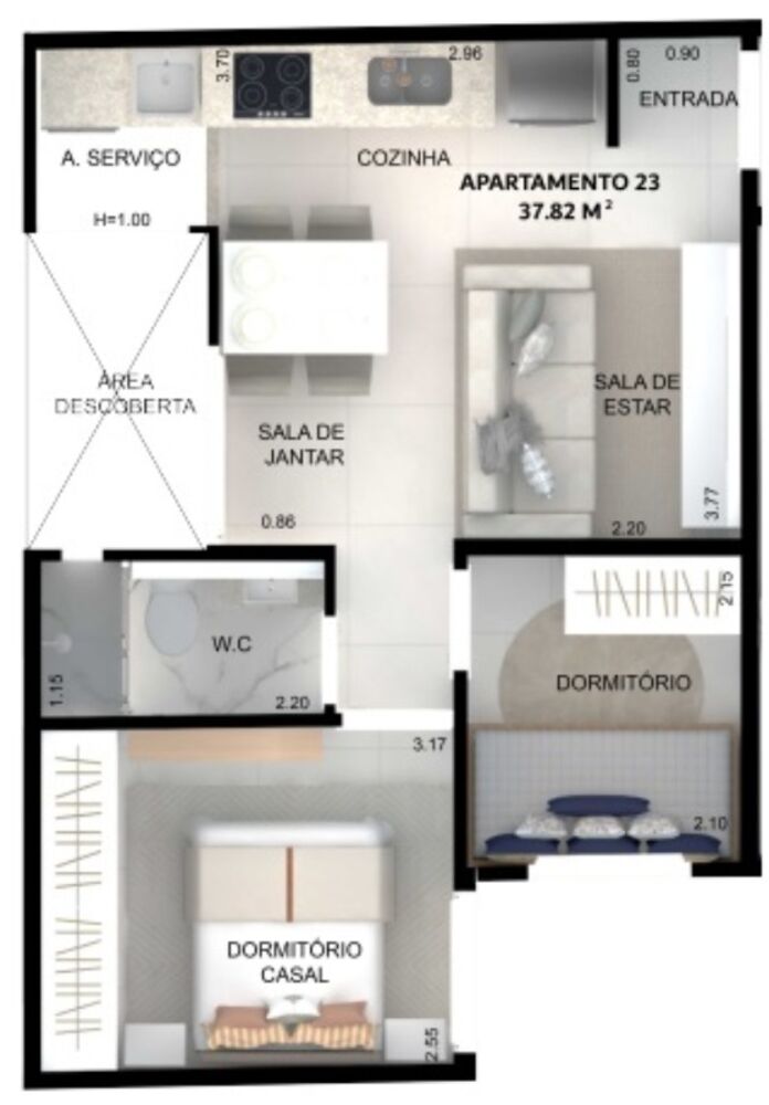 Apartamento, 2 quartos, 39 m² - Foto 3