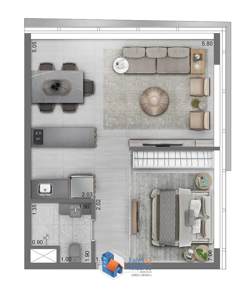 Apartamento, 1 quarto, 33 m² - Foto 1
