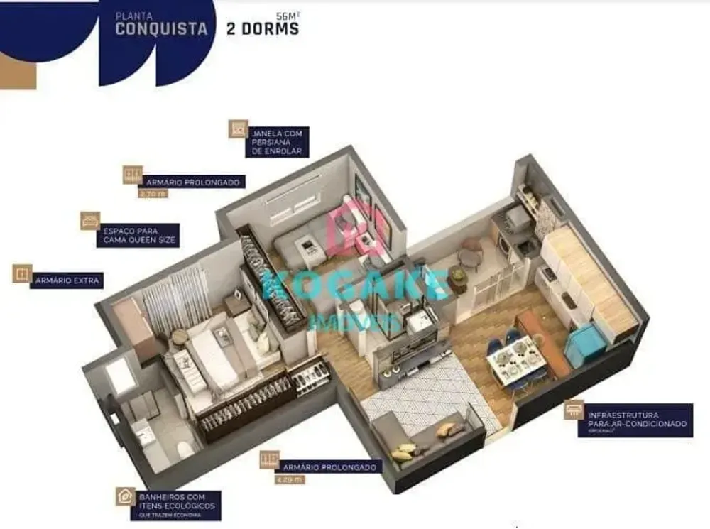 Apartamento, 2 quartos, 56 m² - Foto 2