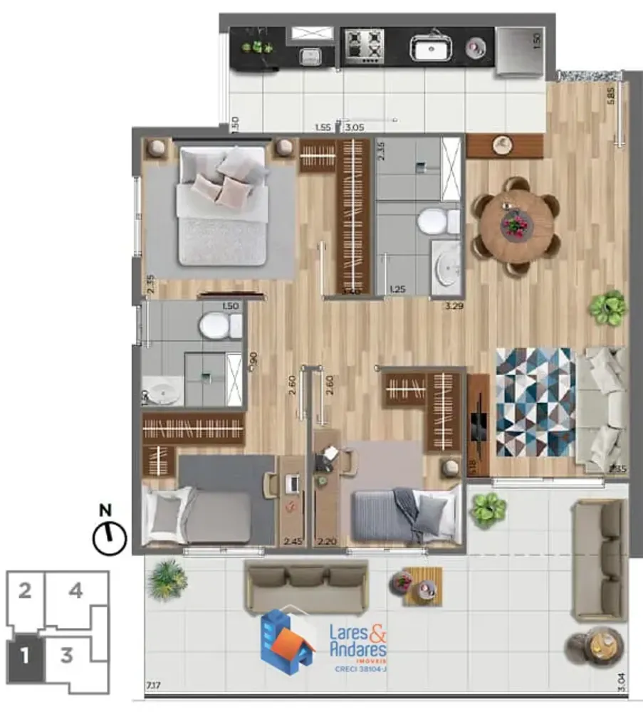 Apartamento, 3 quartos, 57 m² - Foto 1