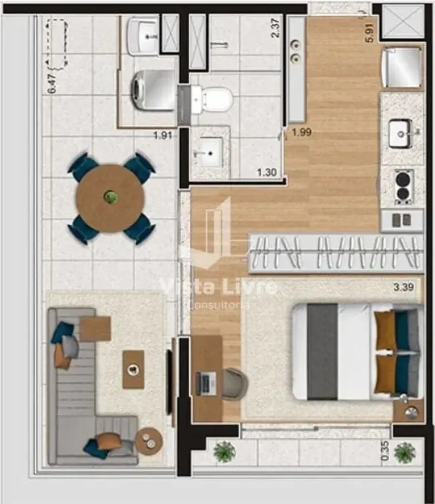 Apartamento, 1 quarto, 39 m² - Foto 2