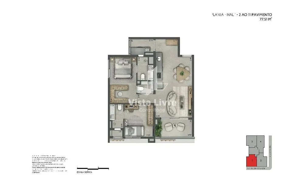 Apartamento, 2 quartos, 77 m² - Foto 1