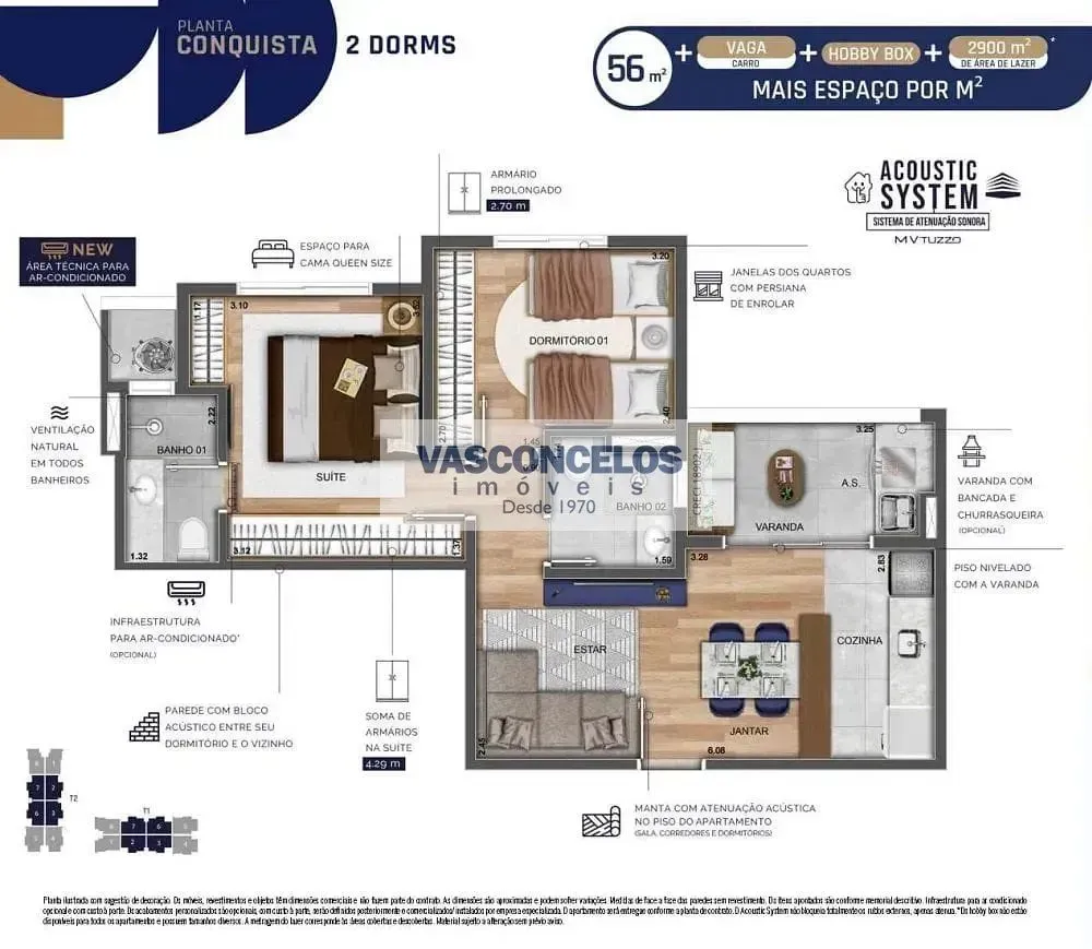 Apartamento, 2 quartos, 56 m² - Foto 2