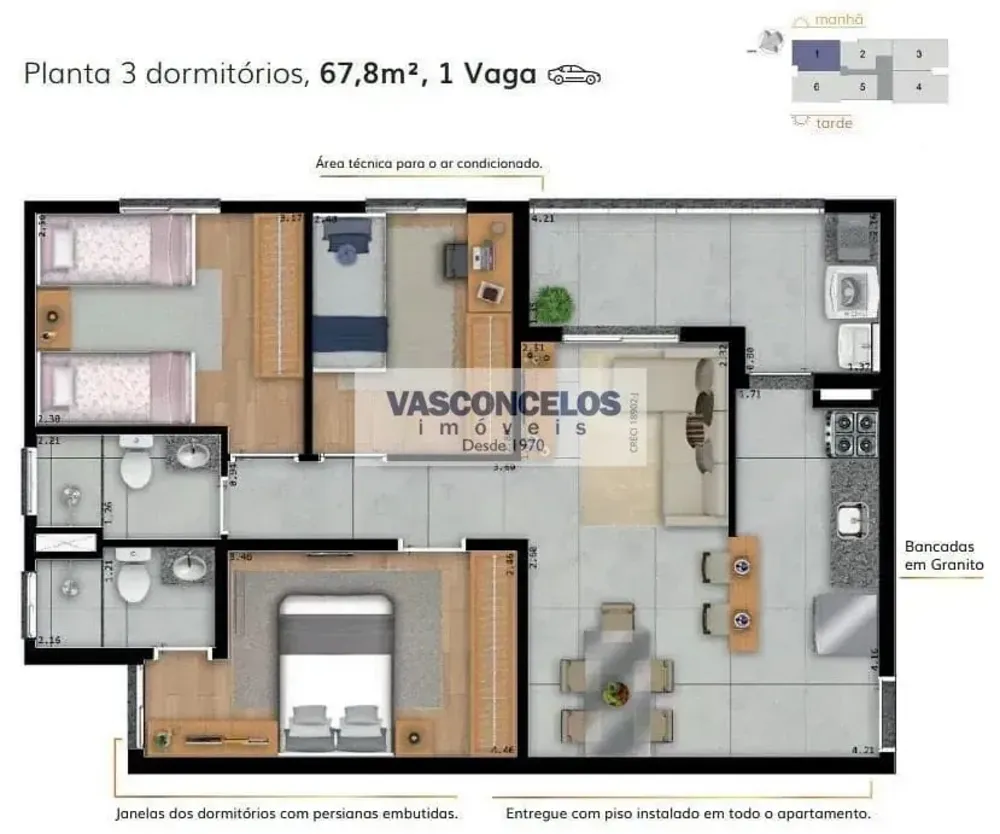 Apartamento, 3 quartos, 67 m² - Foto 1