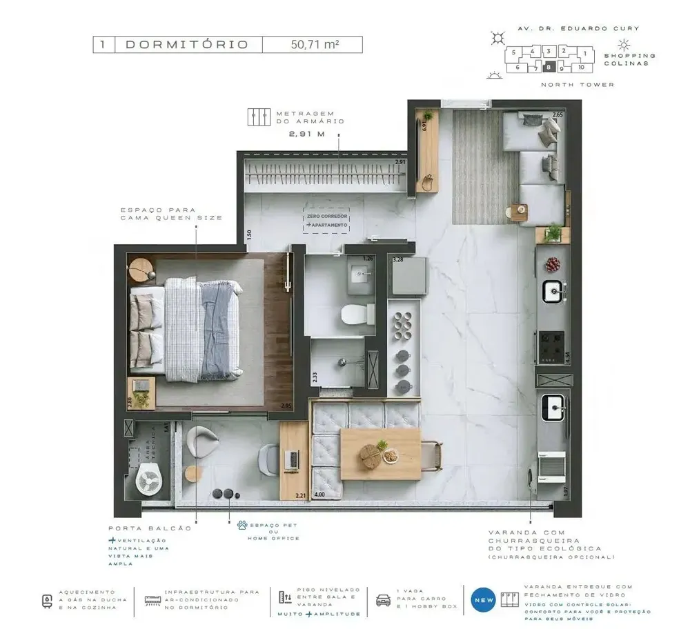 Apartamento, 1 quarto, 50 m² - Foto 1
