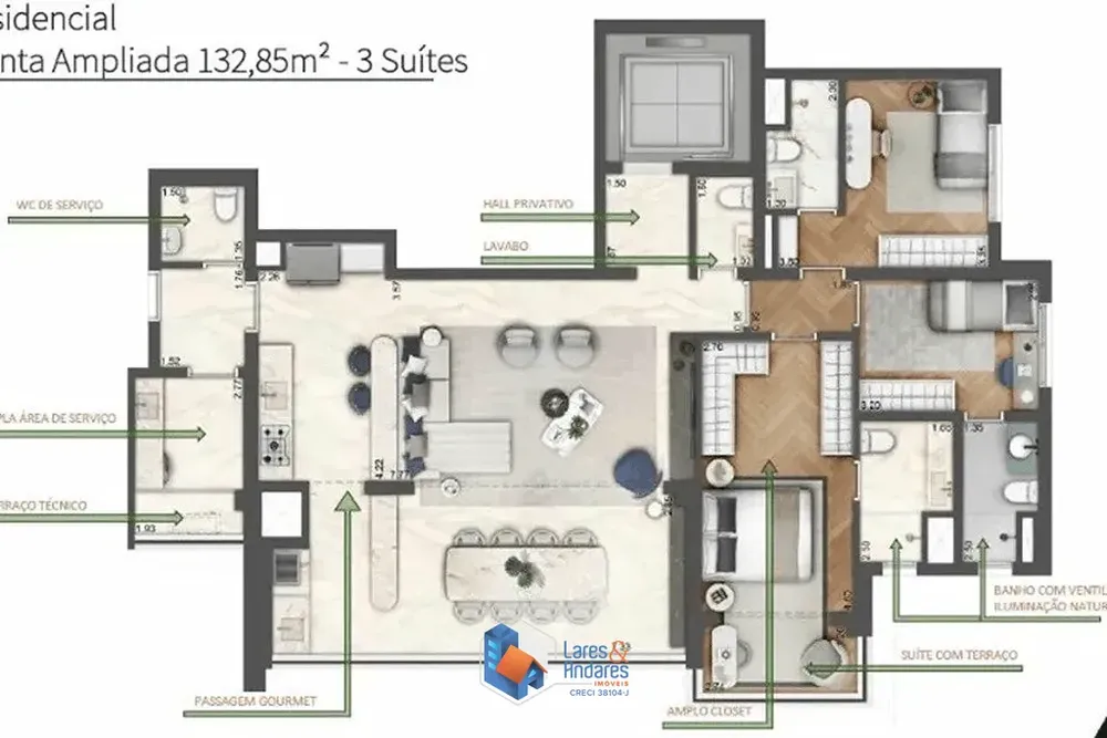 Apartamento, 3 quartos, 133 m² - Foto 3
