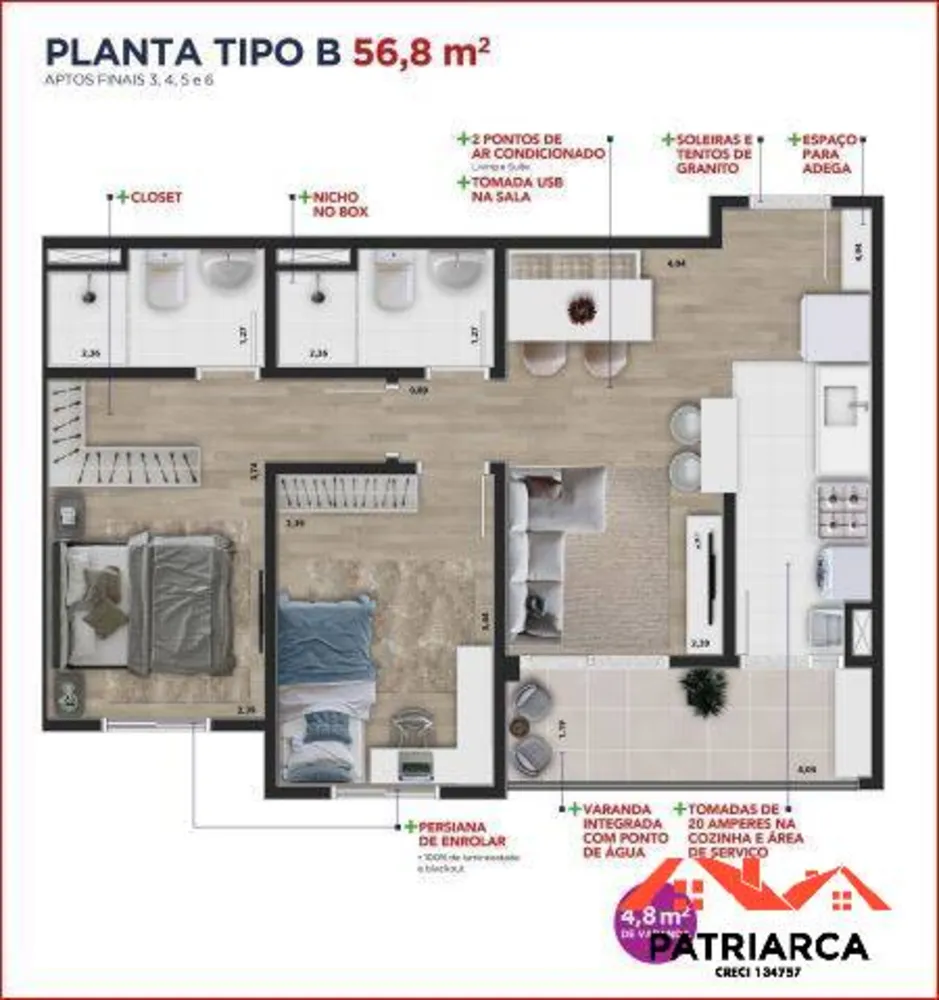 Apartamento, 2 quartos, 56 m² - Foto 16