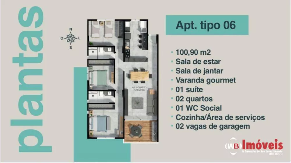 Apartamento à venda com 3 quartos, 100m² - Foto 2