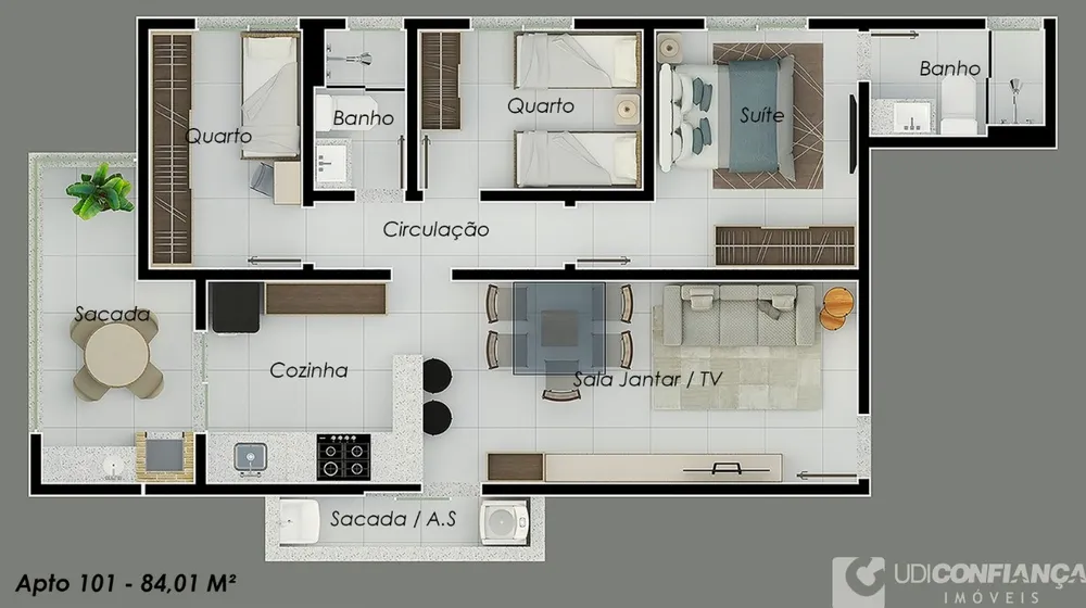 Apartamento, 3 quartos, 84 m² - Foto 2