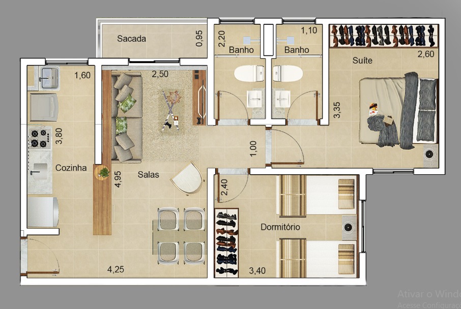 Apartamento para alugar com 2 quartos, 57m² - Foto 4