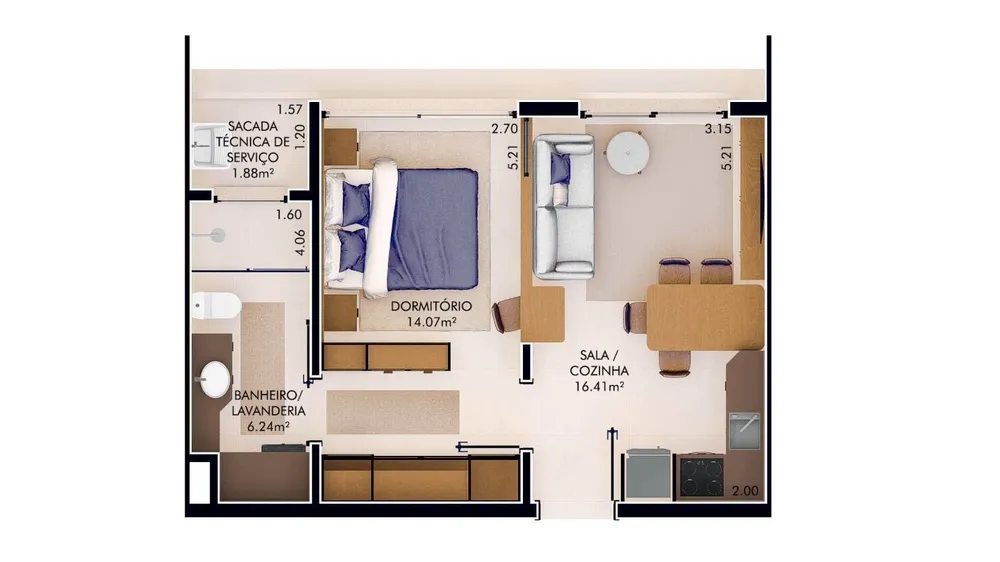 Apartamento, 1 quarto, 45 m² - Foto 2