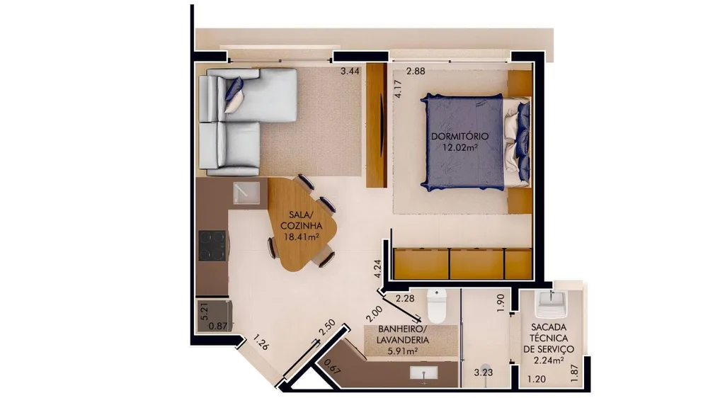Apartamento, 1 quarto, 45 m² - Foto 1