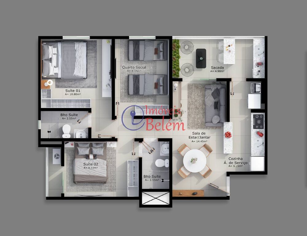 Apartamento à venda com 2 quartos, 55m² - Foto 2