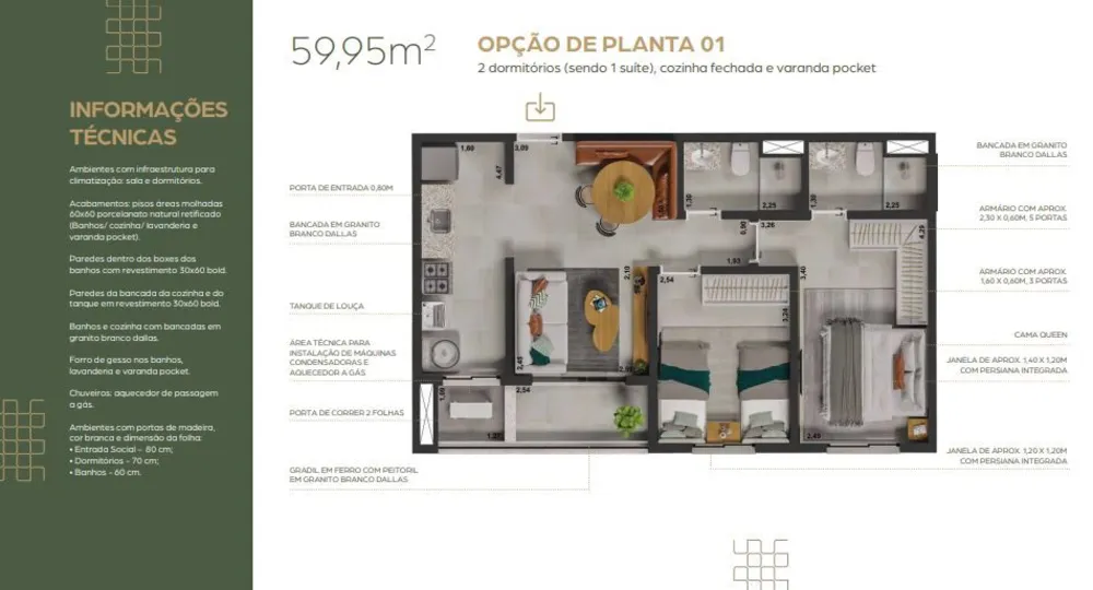 Apartamento, 3 quartos, 59 m² - Foto 2