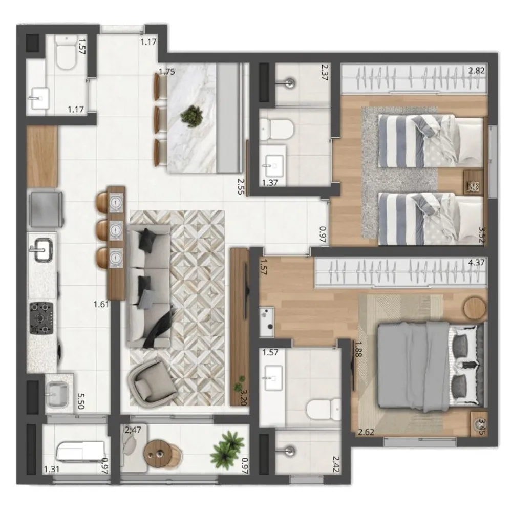 Apartamento, 2 quartos, 75 m² - Foto 2