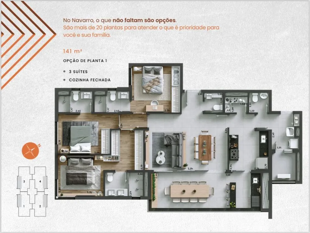 Apartamento, 3 quartos, 141 m² - Foto 2
