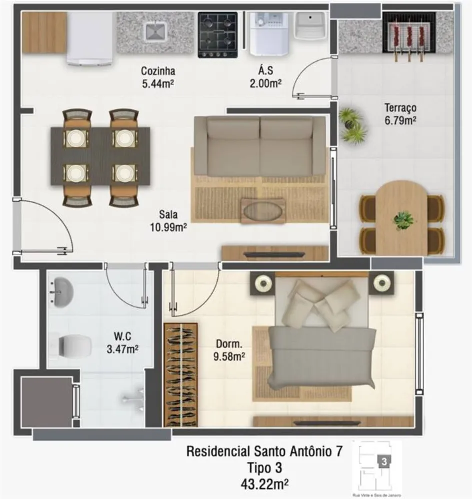 Apartamento, 1 quarto, 43 m² - Foto 2