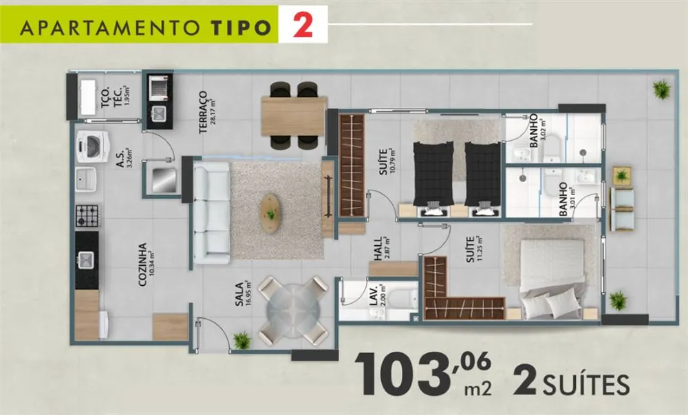 Apartamento, 2 quartos, 103 m² - Foto 2