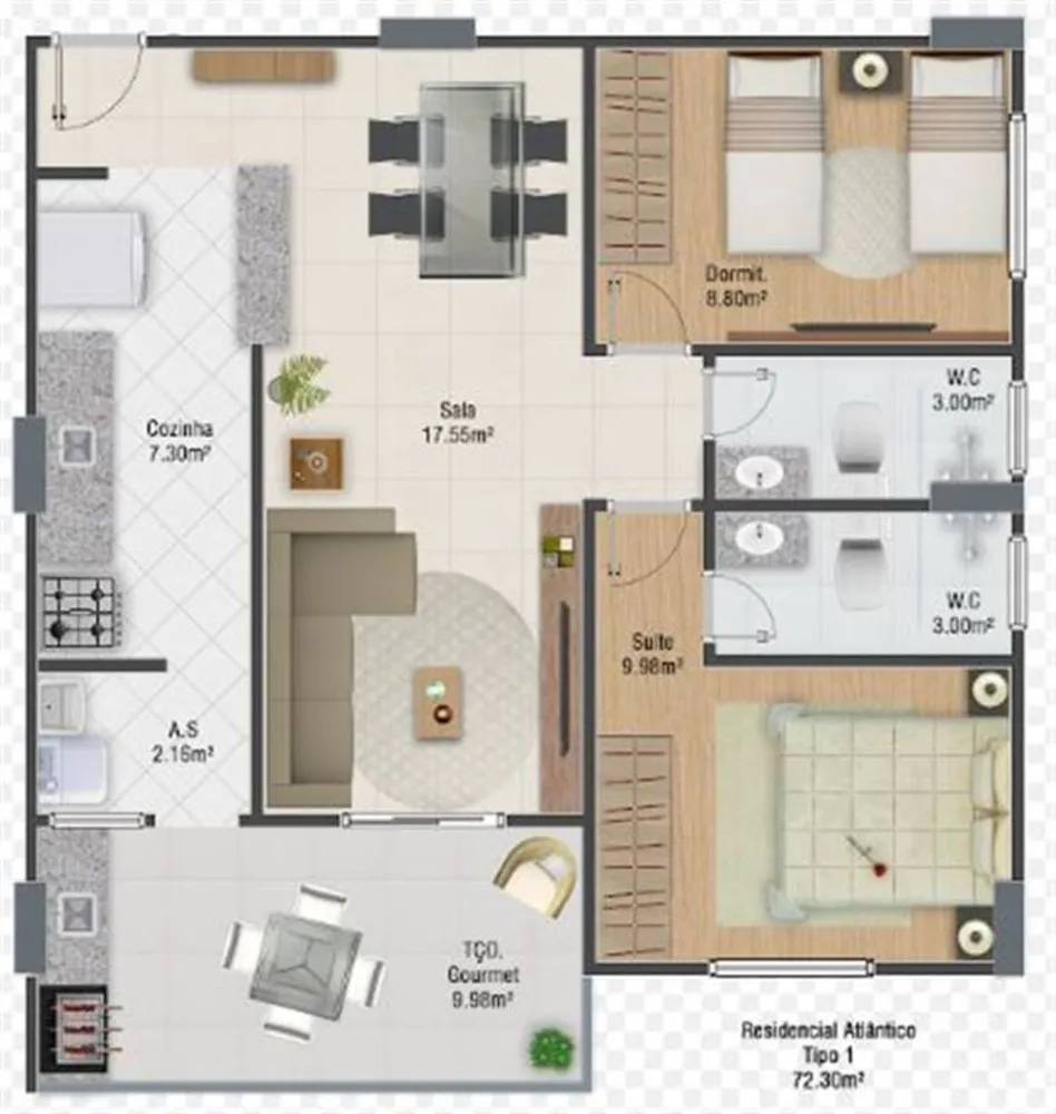 Apartamento, 2 quartos, 72 m² - Foto 1