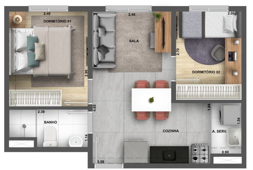 Apartamento, 2 quartos, 37 m² - Foto 4