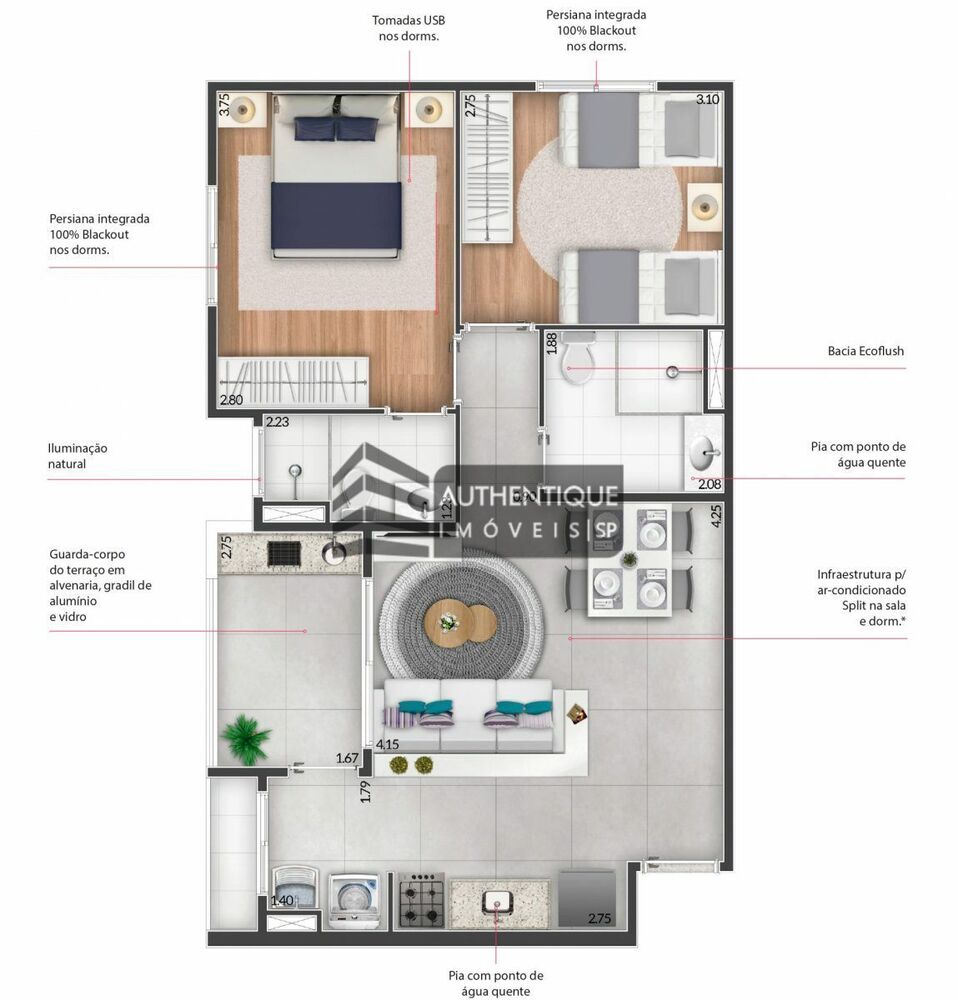 Apartamento, 2 quartos, 60 m² - Foto 1
