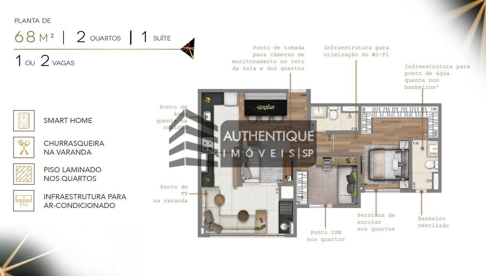 Apartamento, 2 quartos, 68 m² - Foto 2