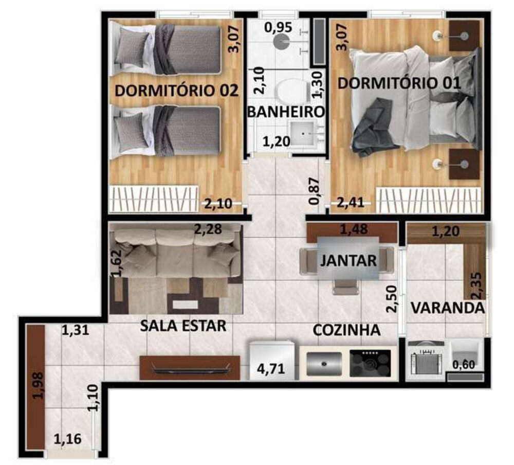 Apartamento, 2 quartos, 61 m² - Foto 3