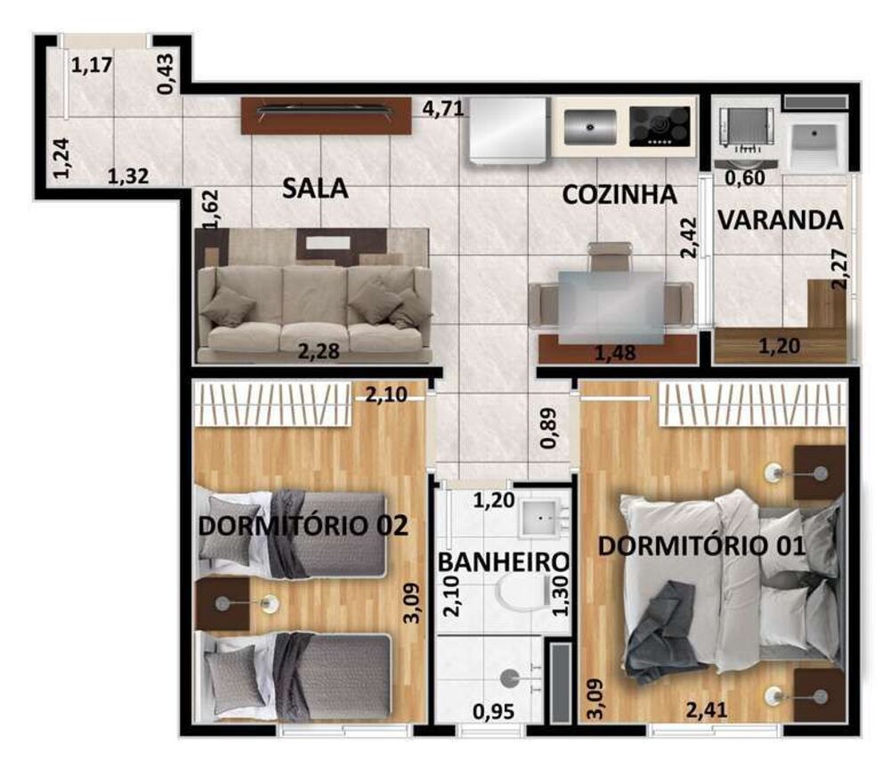 Apartamento, 2 quartos, 61 m² - Foto 2