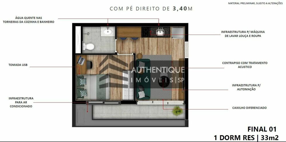 Apartamento, 1 quarto, 23 m² - Foto 1