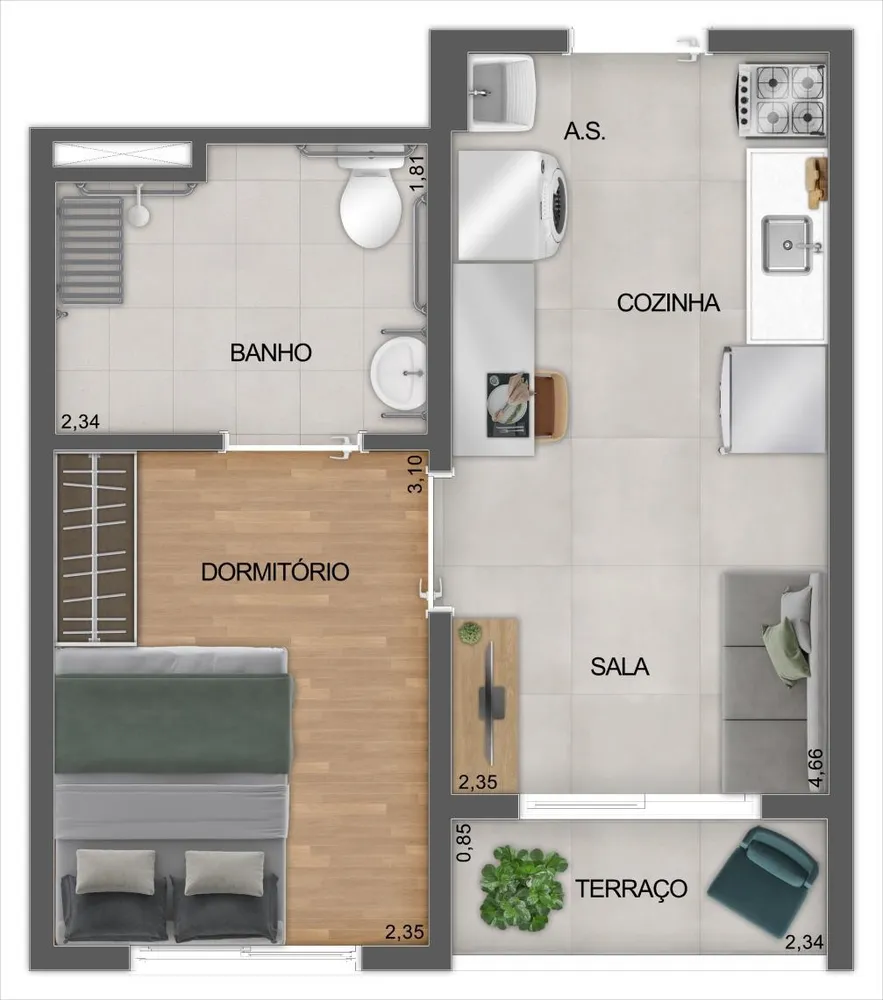 Apartamento, 1 quarto, 27 m² - Foto 2