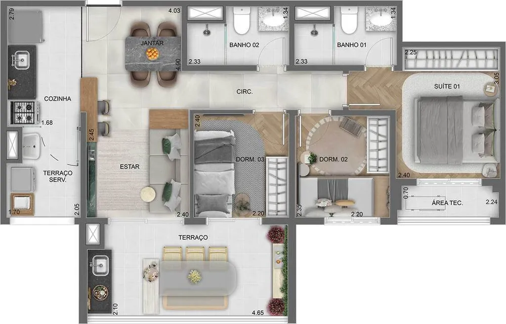 Apartamento, 3 quartos, 69 m² - Foto 3