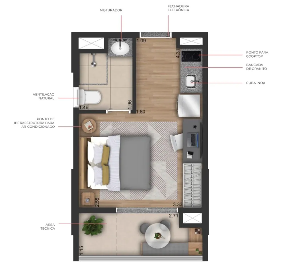 Apartamento, 1 quarto, 31 m² - Foto 3