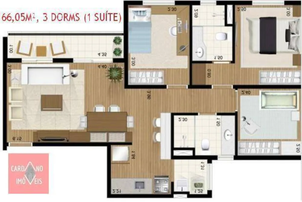 Apartamento, 3 quartos, 66 m² - Foto 2