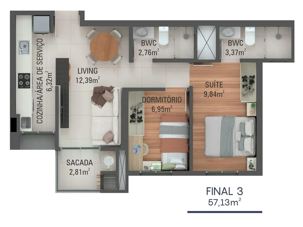 Apartamento, 2 quartos, 57 m² - Foto 14