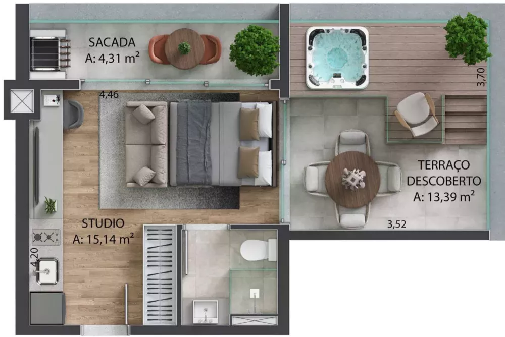 Cobertura, 1 quarto, 73 m² - Foto 2