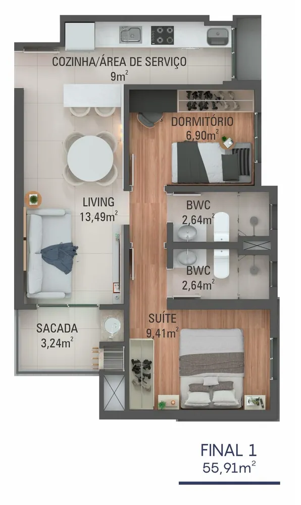 Apartamento, 2 quartos, 55 m² - Foto 8