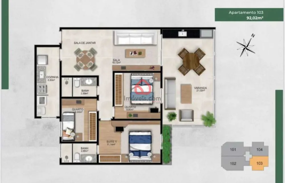 Apartamento, 3 quartos, 92 m² - Foto 1