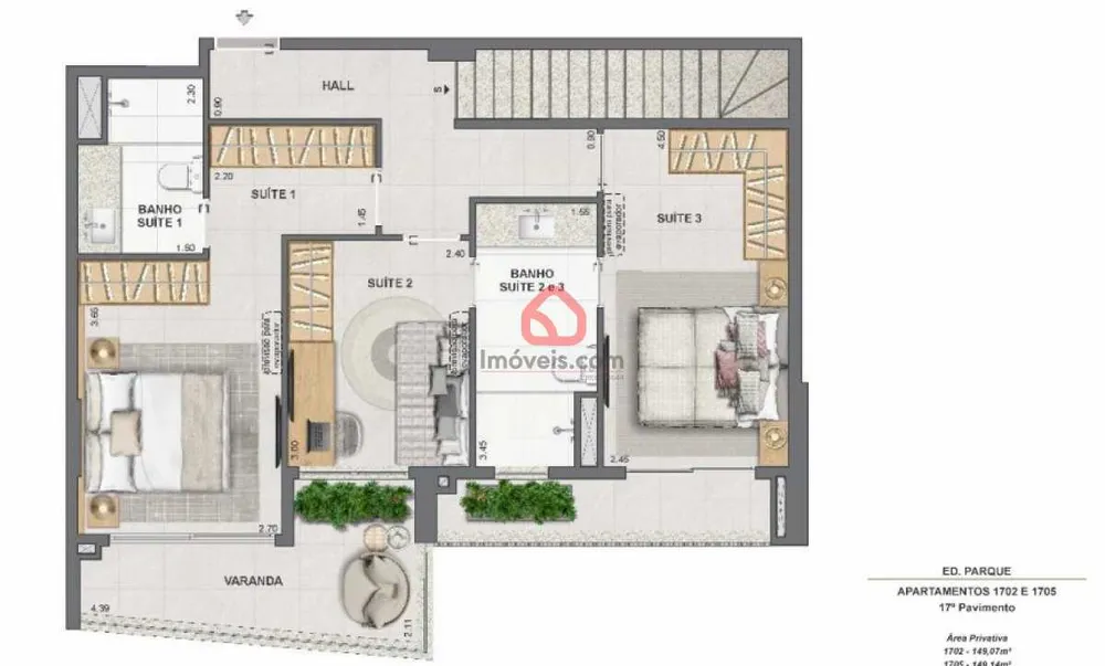Cobertura, 3 quartos, 149 m² - Foto 2