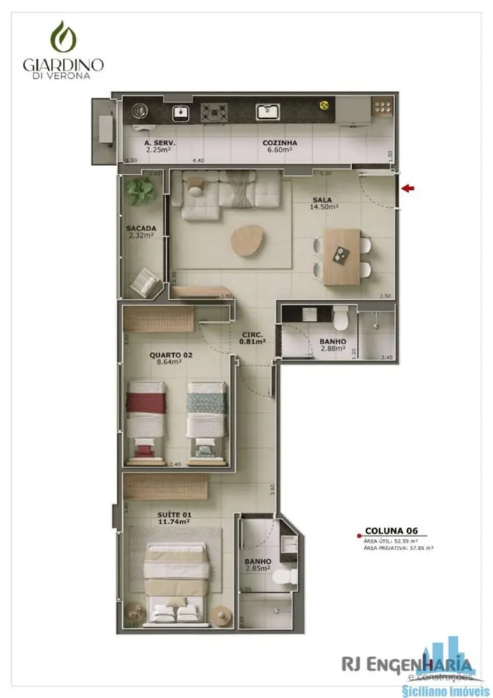 Apartamento, 2 quartos, 57 m² - Foto 2