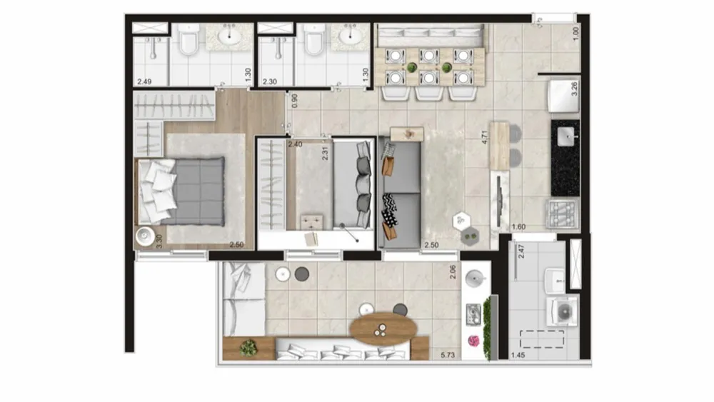 Apartamento, 2 quartos, 66 m² - Foto 3